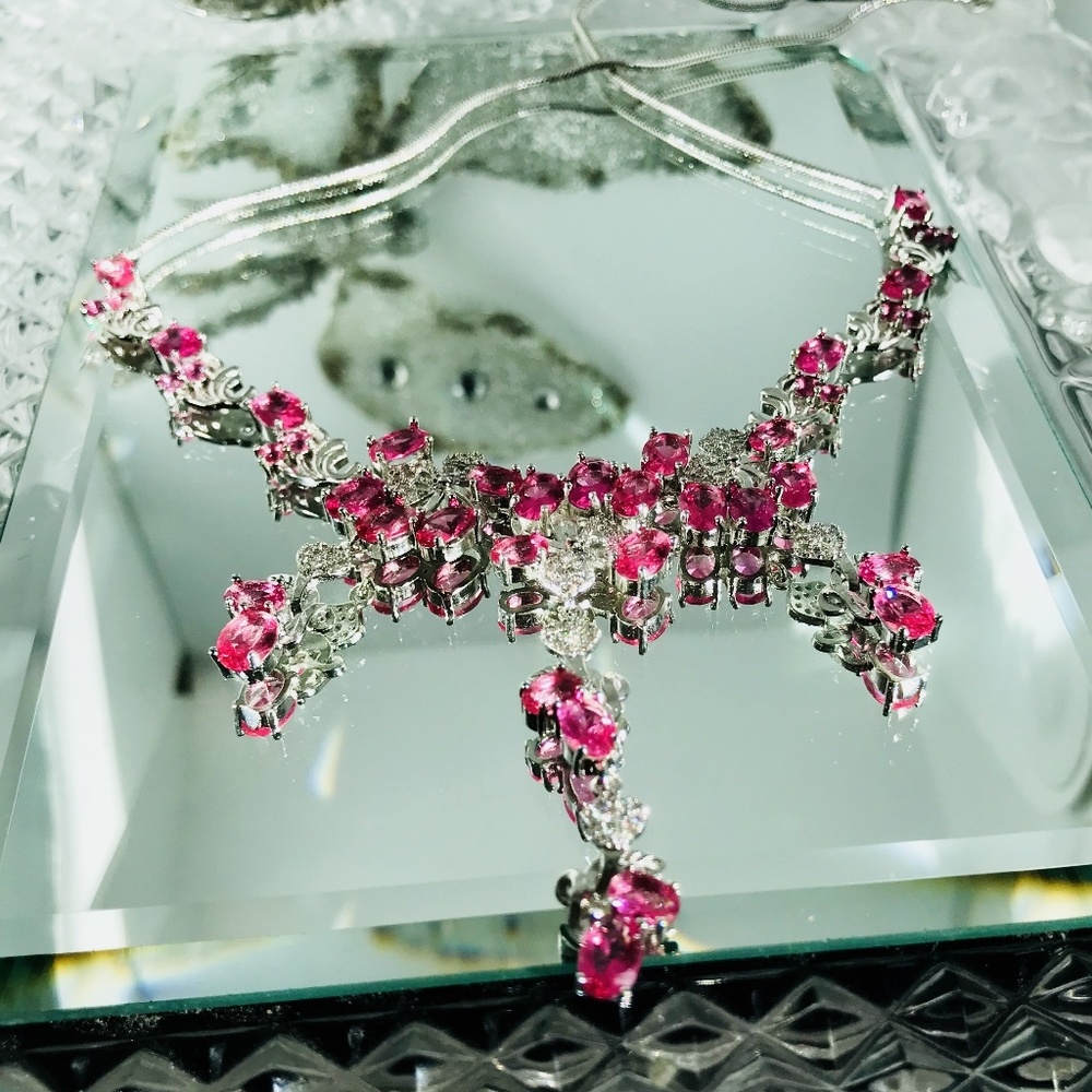 💟45CT's PRETTY 'PINK SAPPHIRE/DIAM' NECK💟18-21"